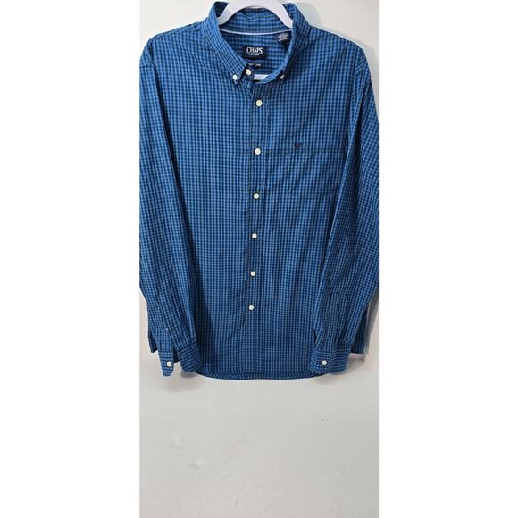 Chaps Ralph Lauren Blue Gingham Long Sleeve Button Down‎ Large - Picture 1 of 8